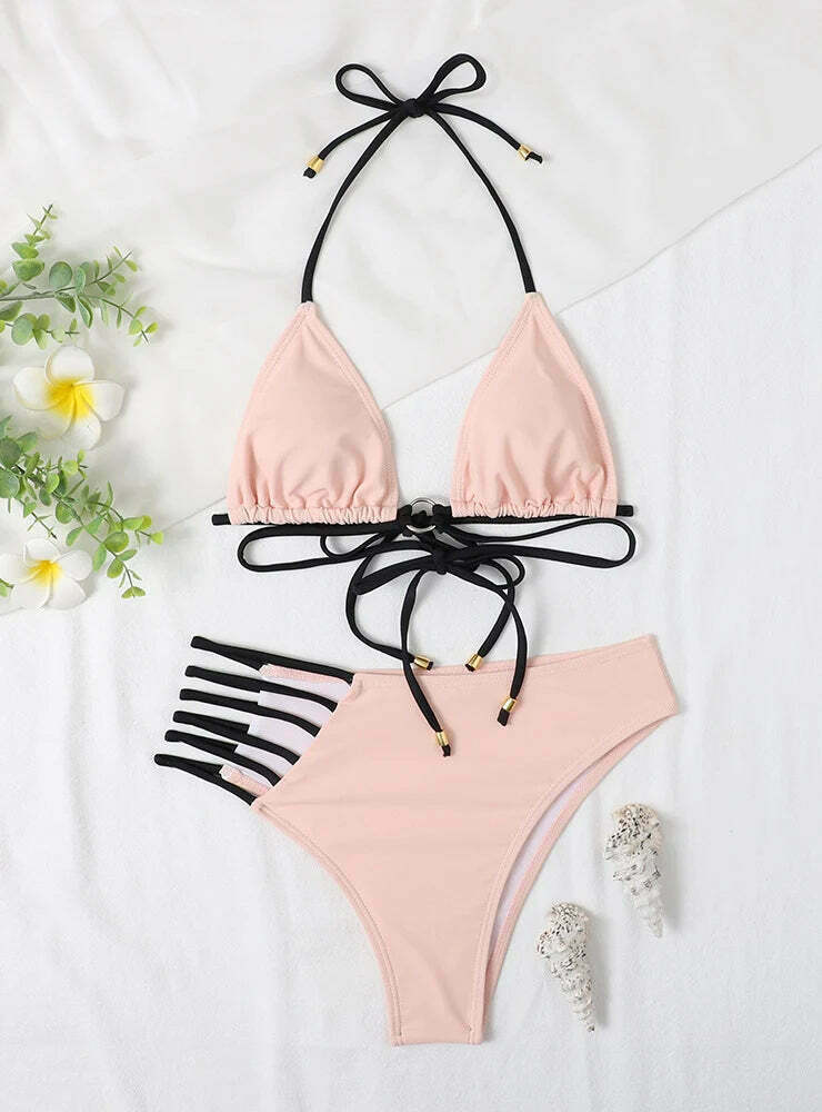 Leopard Print Hollow Swimsuit Bikini - Y2K Fashion Statement for Women
