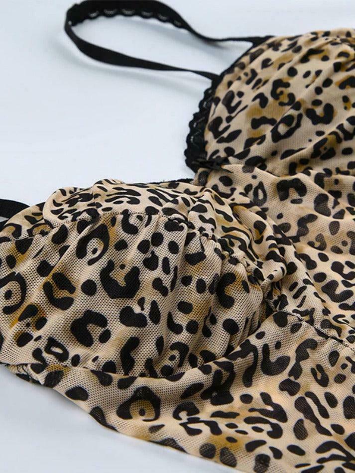Leopard Print Lace Cami Top with Bow Detail - Y2K Fashion Aesthetic