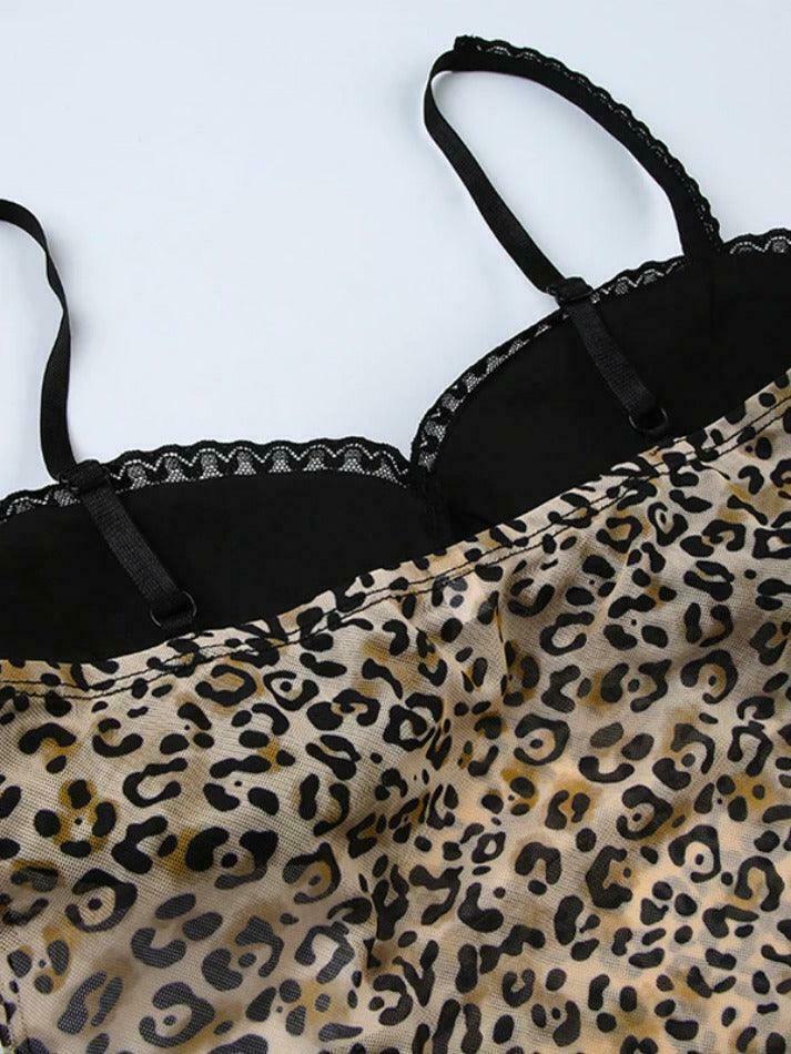 Leopard Print Lace Cami Top with Bow Detail - Y2K Fashion Aesthetic