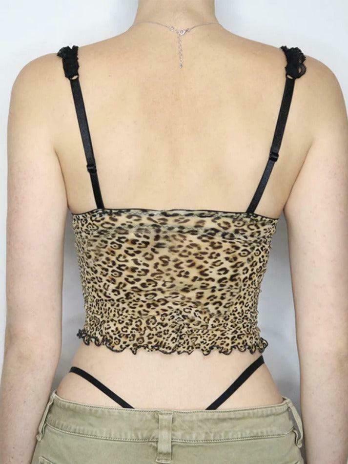 Leopard Print Lace Cami Top with Bow Detail - Y2K Fashion Aesthetic