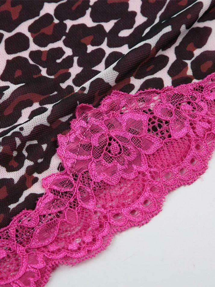 Leopard Print Lace Cami: Y2K Fashion Coquette Aesthetic Cute Tops Grunge Style Cargo Skirt