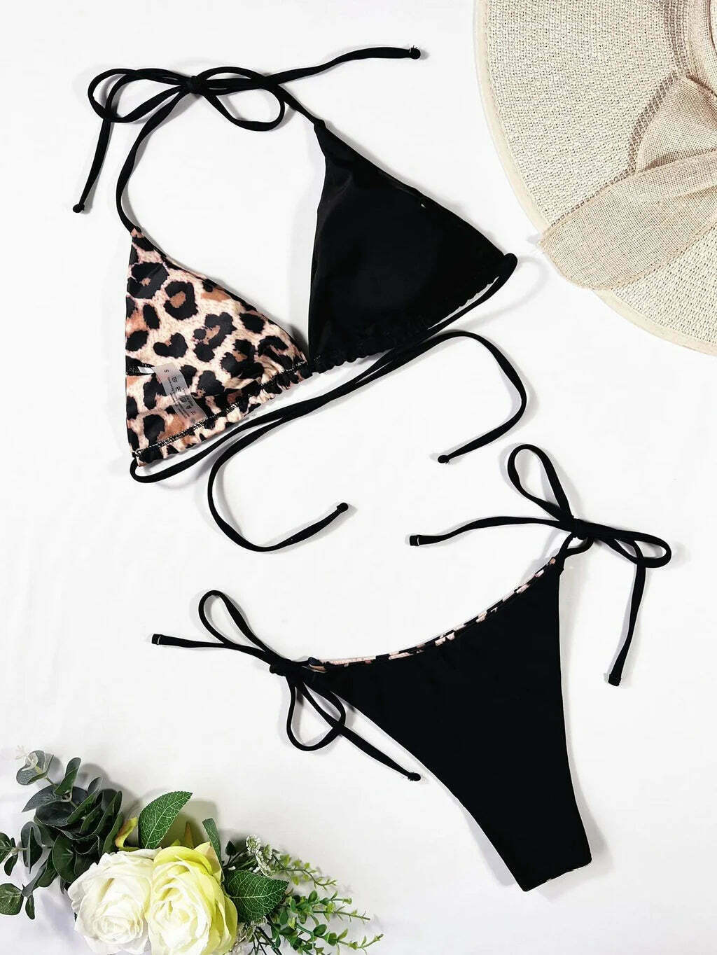 Leopard Print Sexy Halter Bikini - Y2K Fashion Swimwear for Women