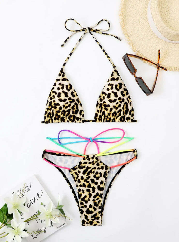 Leopard Print Swimsuit Bikini - Y2K Fashion Statement - Coquette Aesthetic with