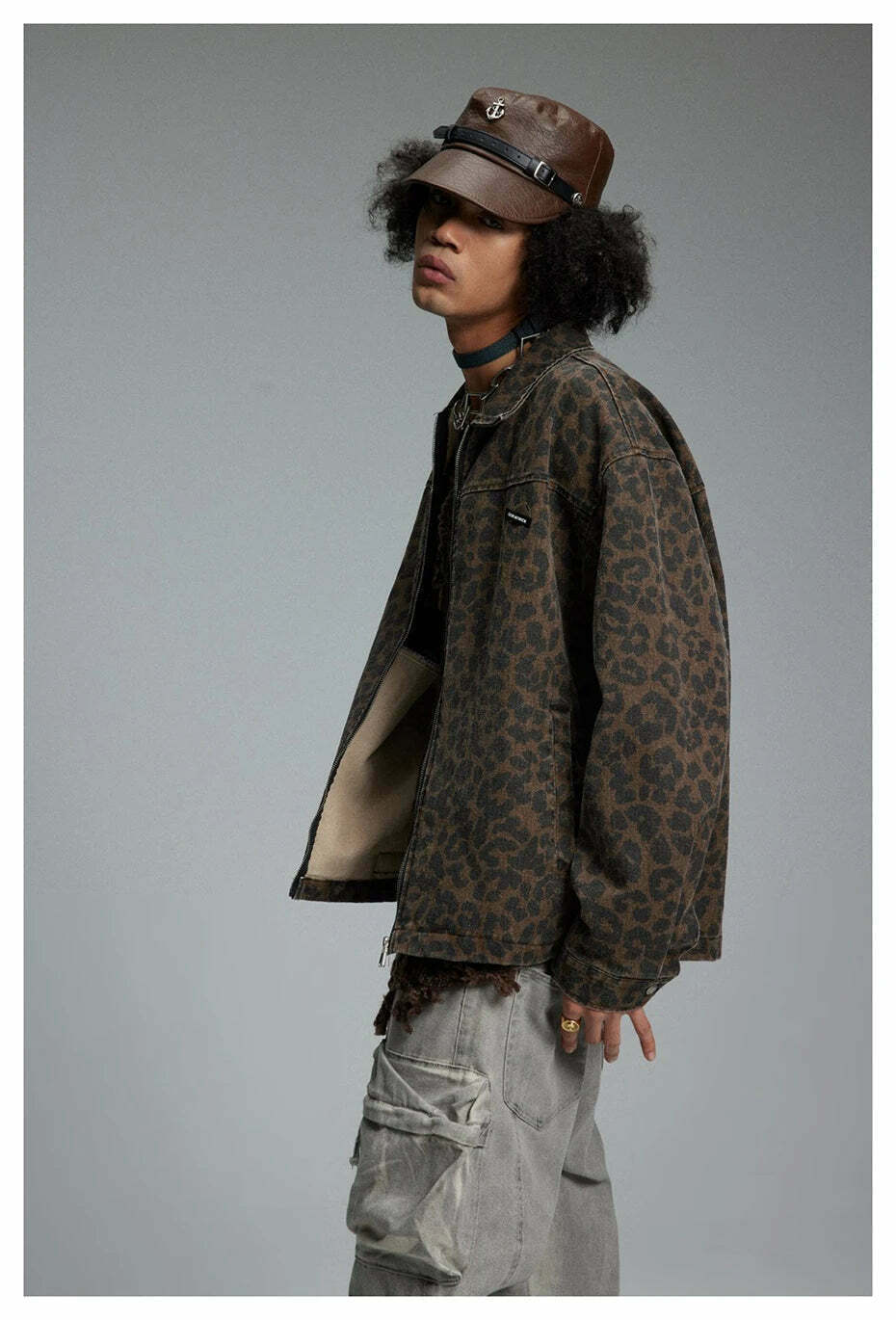 Leopard Print Trucker Jacket with Zipper - Y2K Fashion Statement for Women