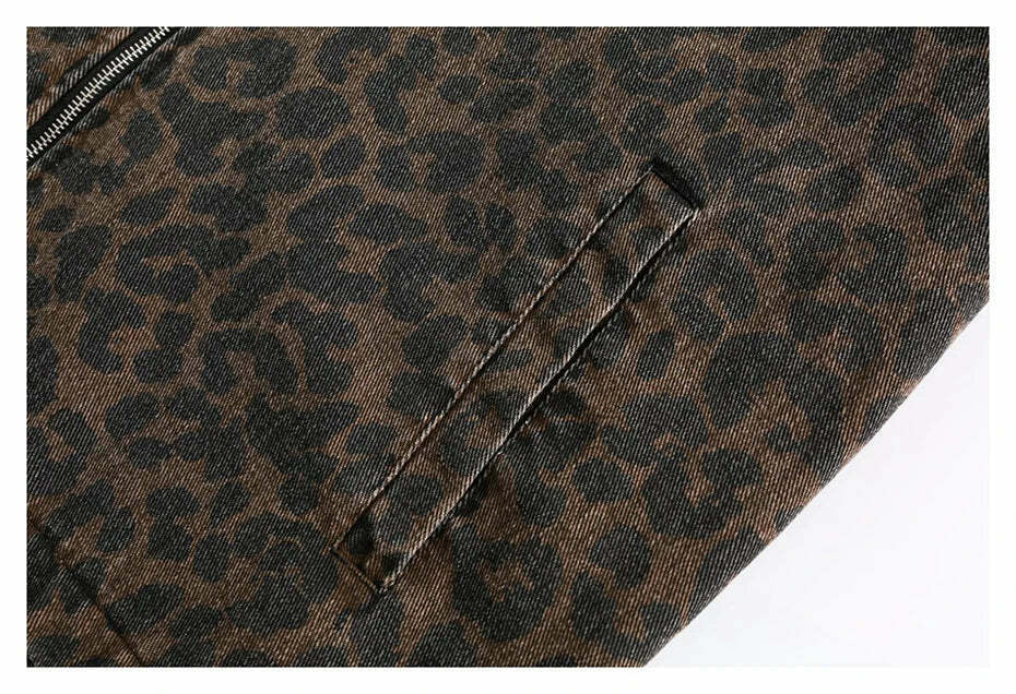 Leopard Print Trucker Jacket with Zipper - Y2K Fashion Statement for Women