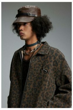Leopard Print Trucker Jacket with Zipper - Y2K Fashion Statement for Women