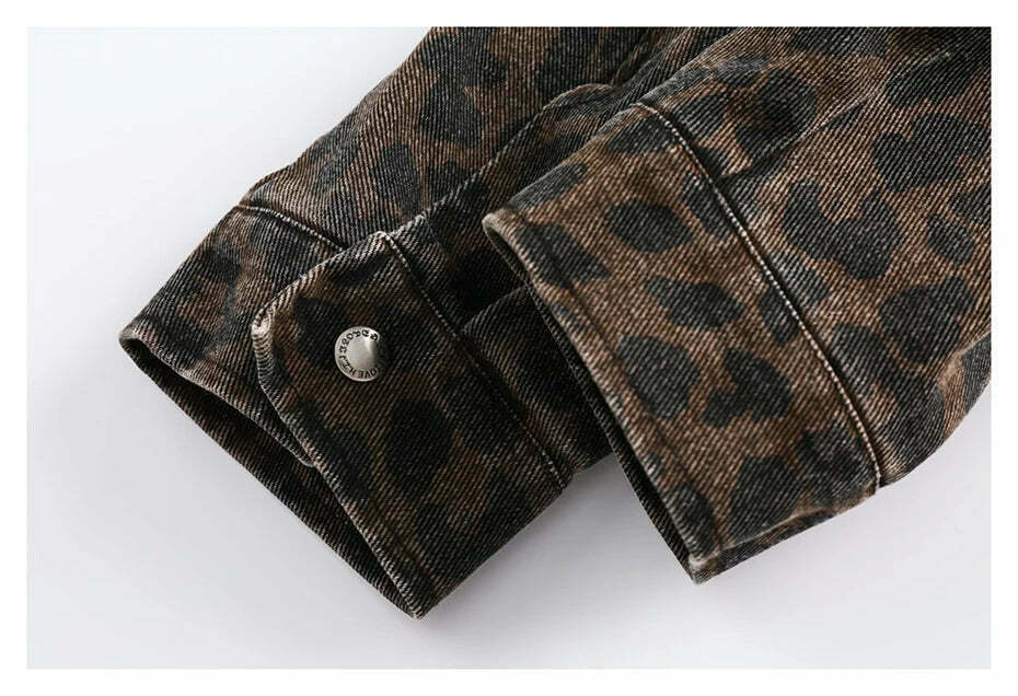 Leopard Print Trucker Jacket with Zipper - Y2K Fashion Statement for Women