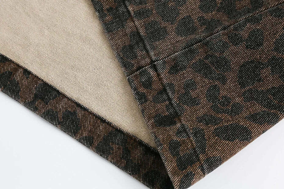 Leopard Print Trucker Jacket with Zipper - Y2K Fashion Statement for Women