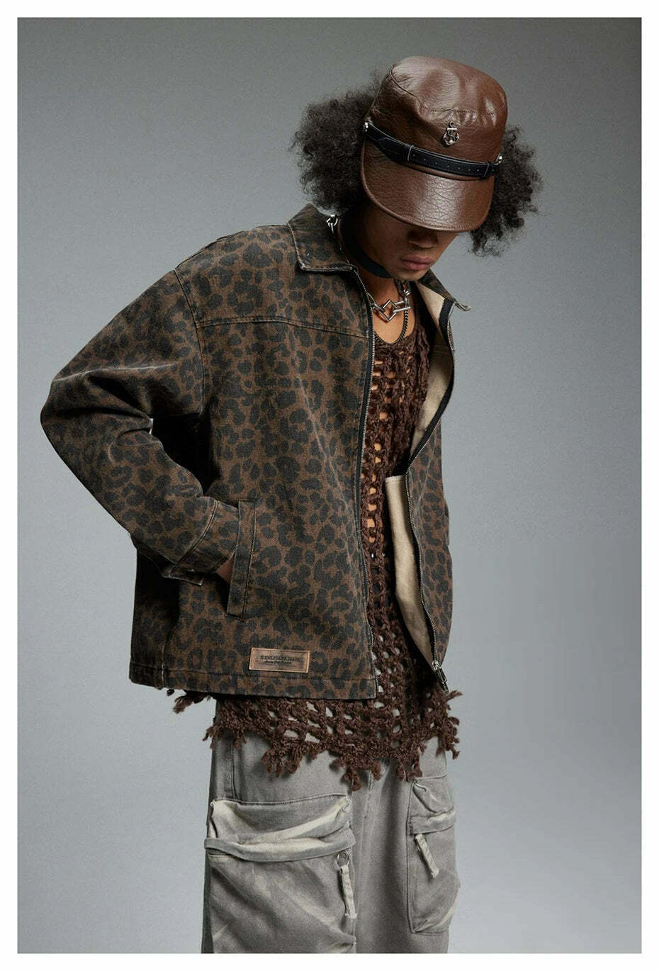 Leopard Print Trucker Jacket with Zipper - Y2K Fashion Statement for Women