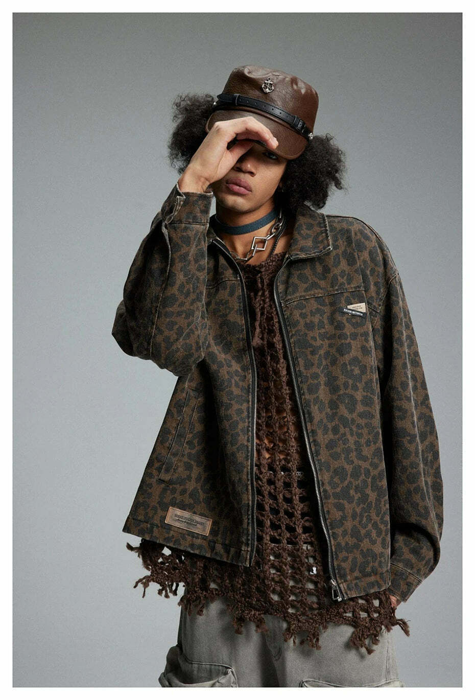 Leopard Print Trucker Jacket with Zipper - Y2K Fashion Statement for Women