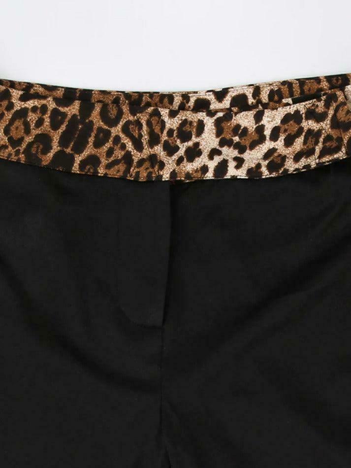 Leopard Splice Flare Leg Pants for Y2K Fashion Enthusiasts