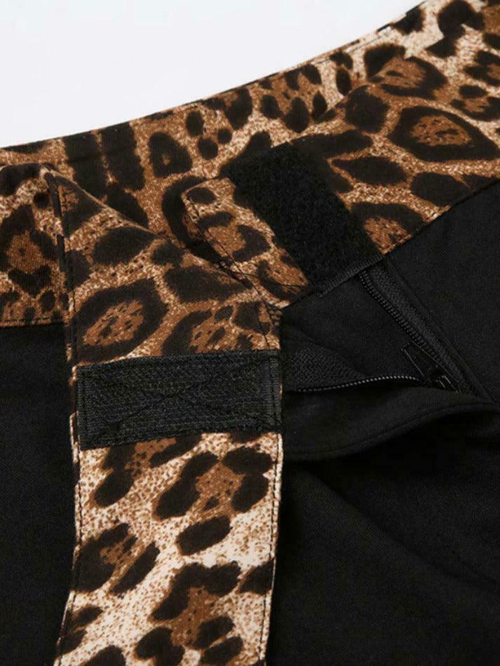 Leopard Splice Flare Leg Pants for Y2K Fashion Enthusiasts