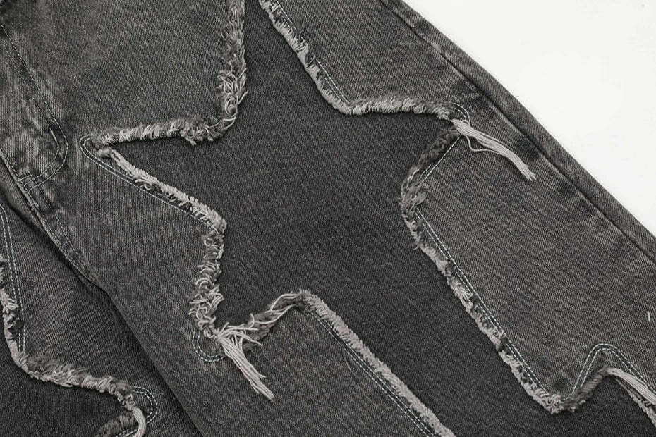 Lightning Star Patch Baggy Jeans - Y2K Fashion Statement with Unique Aesthetic Appeal