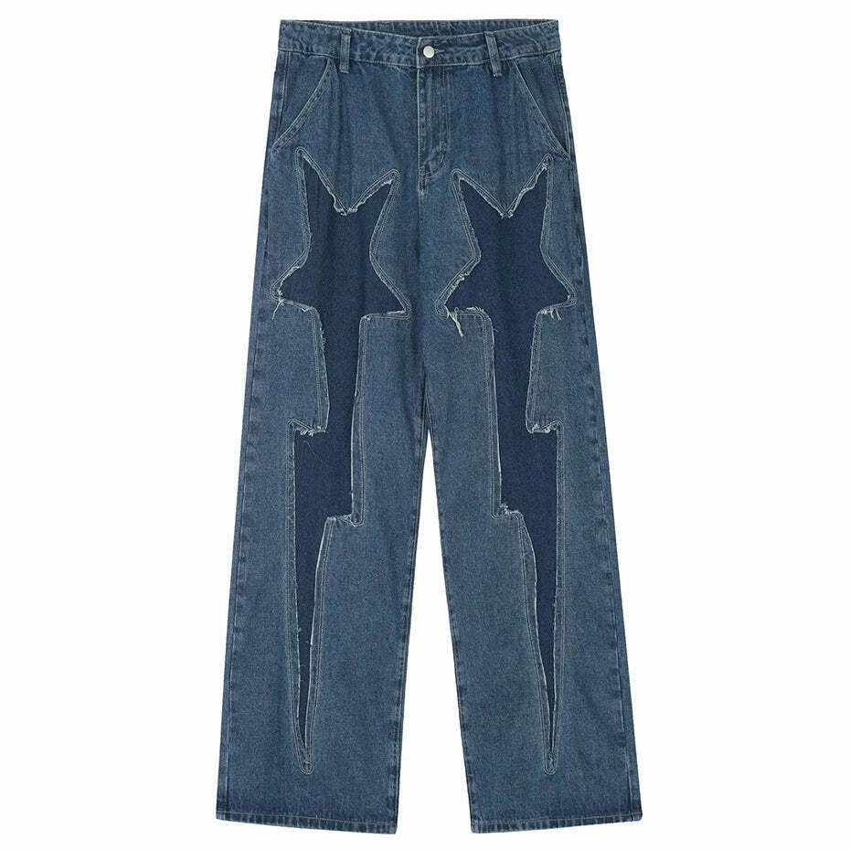 Lightning Star Patch Baggy Jeans - Y2K Fashion Statement with Unique Aesthetic Appeal