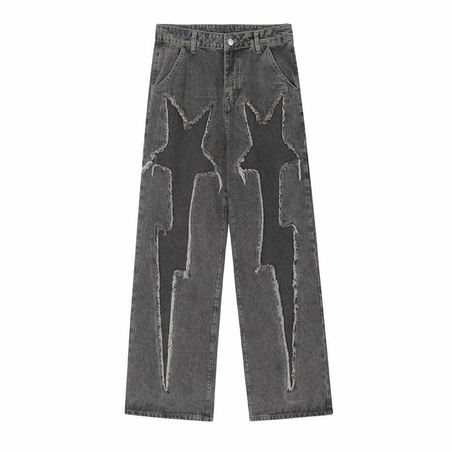 Lightning Star Patch Baggy Jeans - Y2K Fashion Statement with Unique Aesthetic Appeal