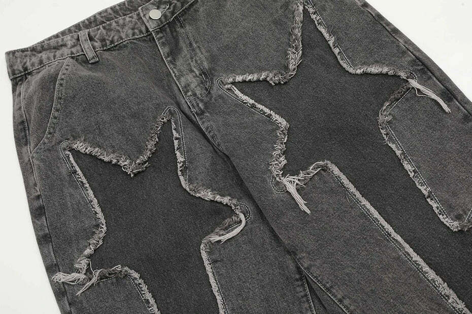 Lightning Star Patch Baggy Jeans - Y2K Fashion Statement with Unique Aesthetic Appeal