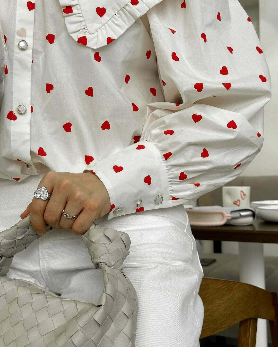 Love In The Air' Heart Print Shirt - Y2K Fashion Coquette Aesthetic Grunge