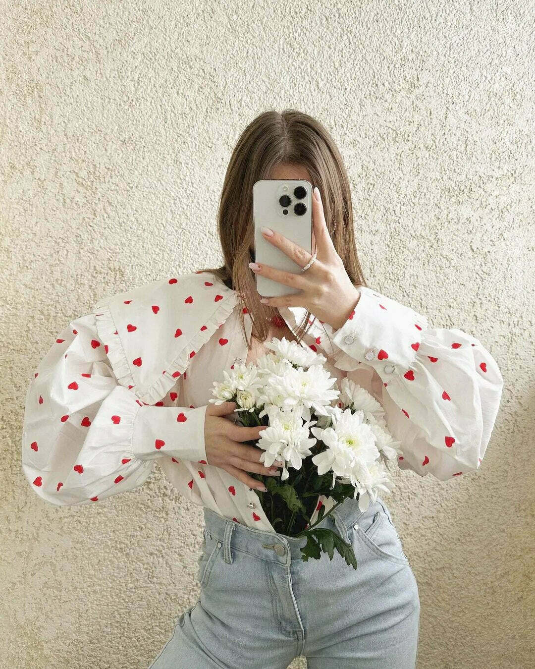Love In The Air' Heart Print Shirt - Y2K Fashion Coquette Aesthetic Grunge