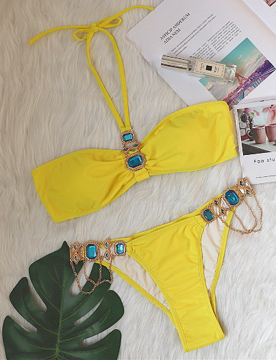 Luxury Crystal Diamond Chain Women's Split Swimsuit - Y2K Fashion Statement Piece