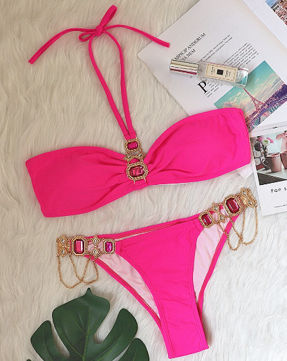 Luxury Crystal Diamond Chain Women's Split Swimsuit - Y2K Fashion Statement Piece