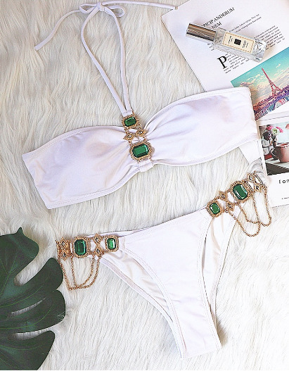 Luxury Crystal Diamond Chain Women's Split Swimsuit - Y2K Fashion Statement Piece
