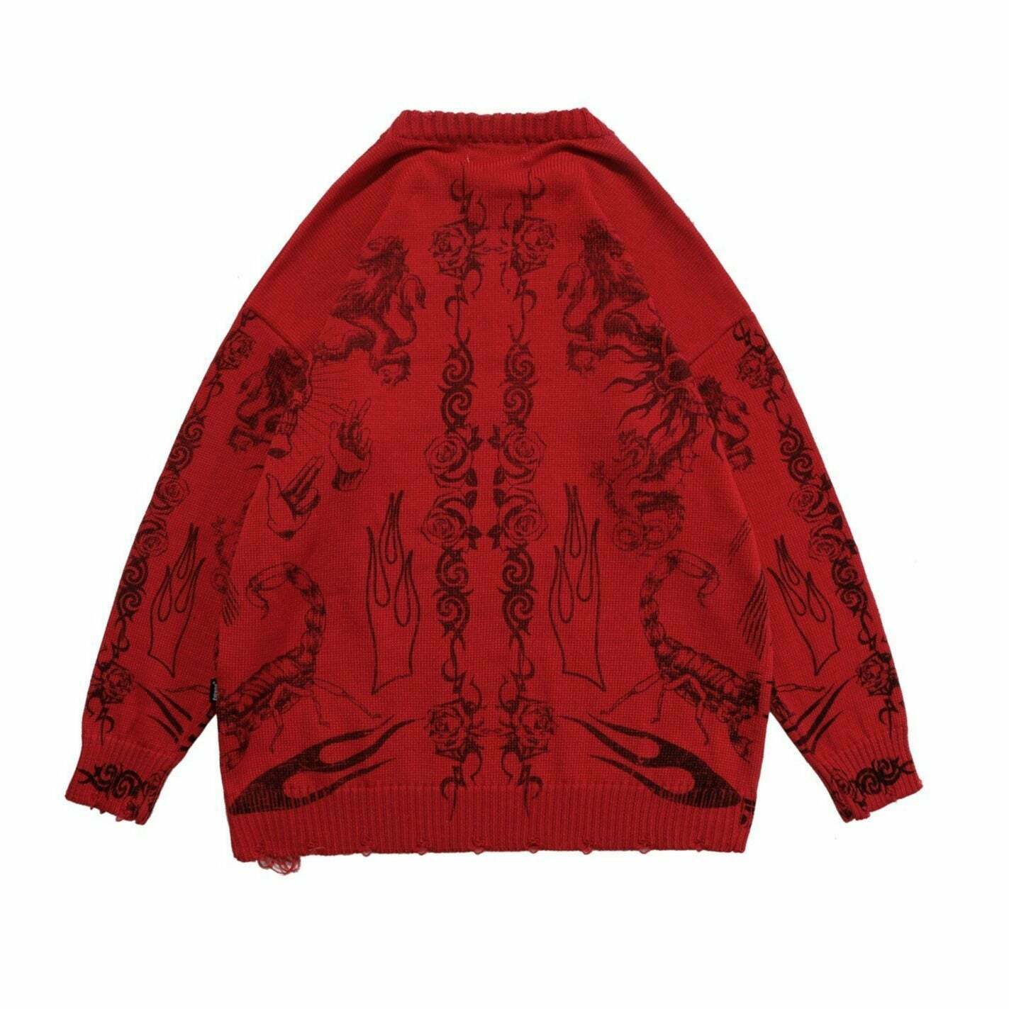 MADE EXTREME Tattoo Print Oversized Sweater - Y2K Aesthetic Coquette Fashion for Women