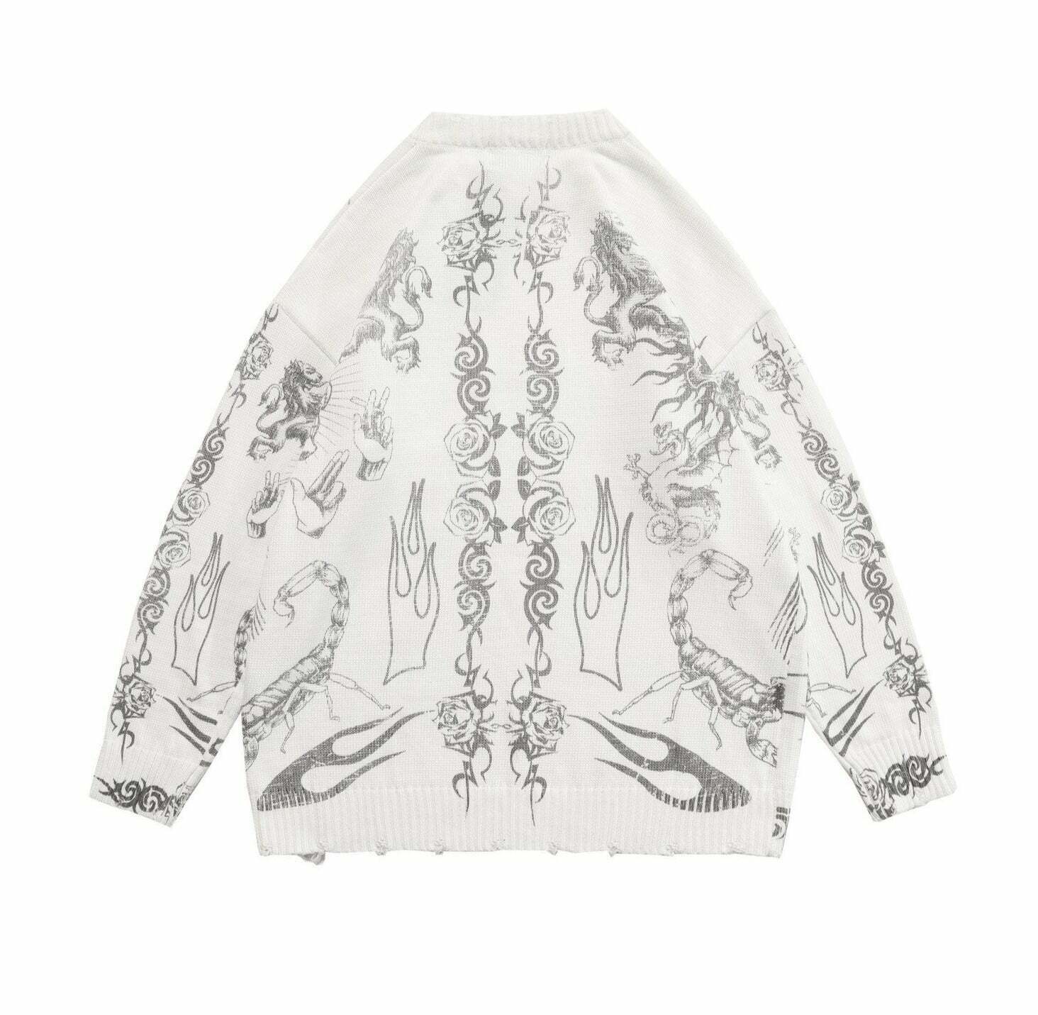 MADE EXTREME Tattoo Print Oversized Sweater - Y2K Aesthetic Coquette Fashion for Women