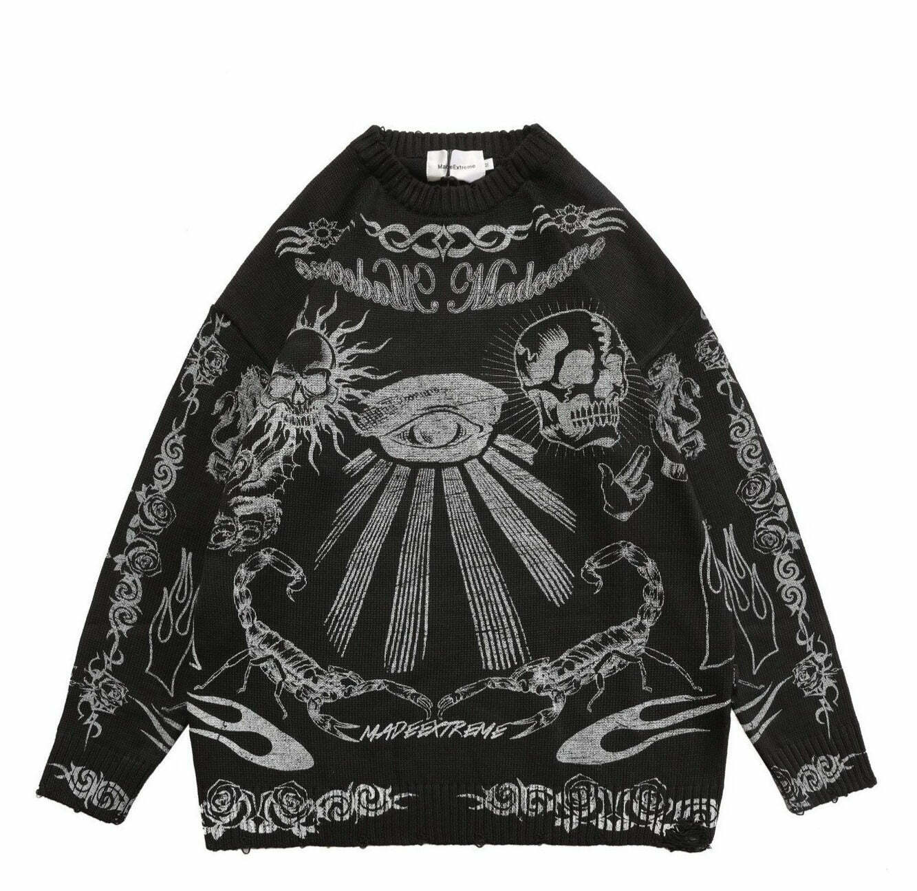 MADE EXTREME Tattoo Print Oversized Sweater - Y2K Aesthetic Coquette Fashion for Women