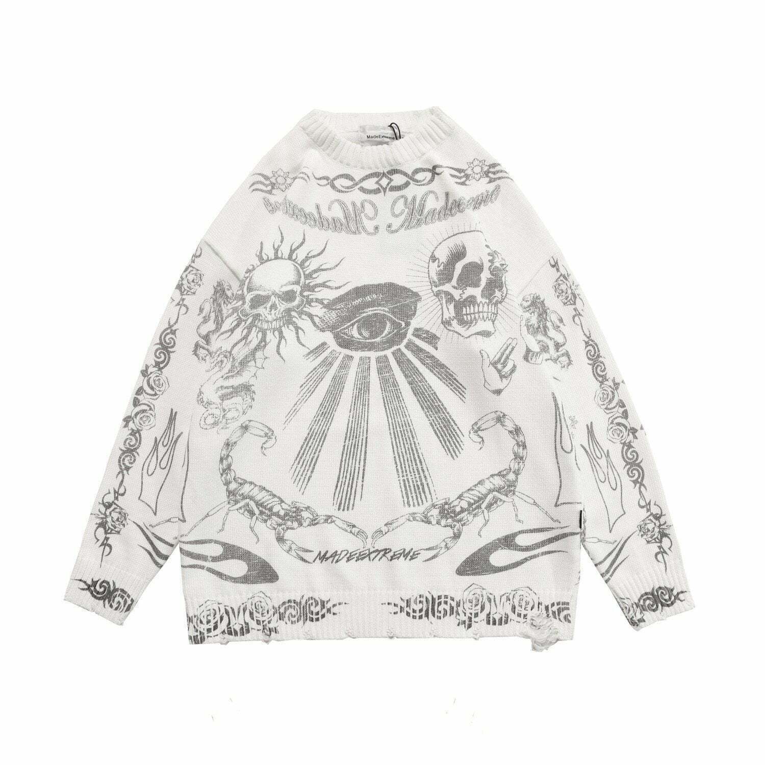 MADE EXTREME Tattoo Print Oversized Sweater - Y2K Aesthetic Coquette Fashion for Women