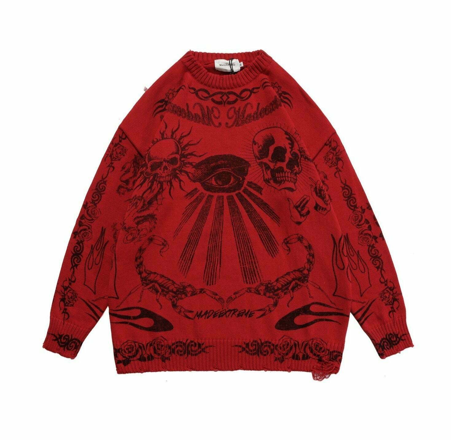 MADE EXTREME Tattoo Print Oversized Sweater - Y2K Aesthetic Coquette Fashion for Women