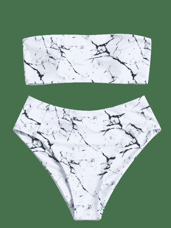Marble Bandeau Bikini Set with High Waist - Y2K Fashion Swimwear for Women