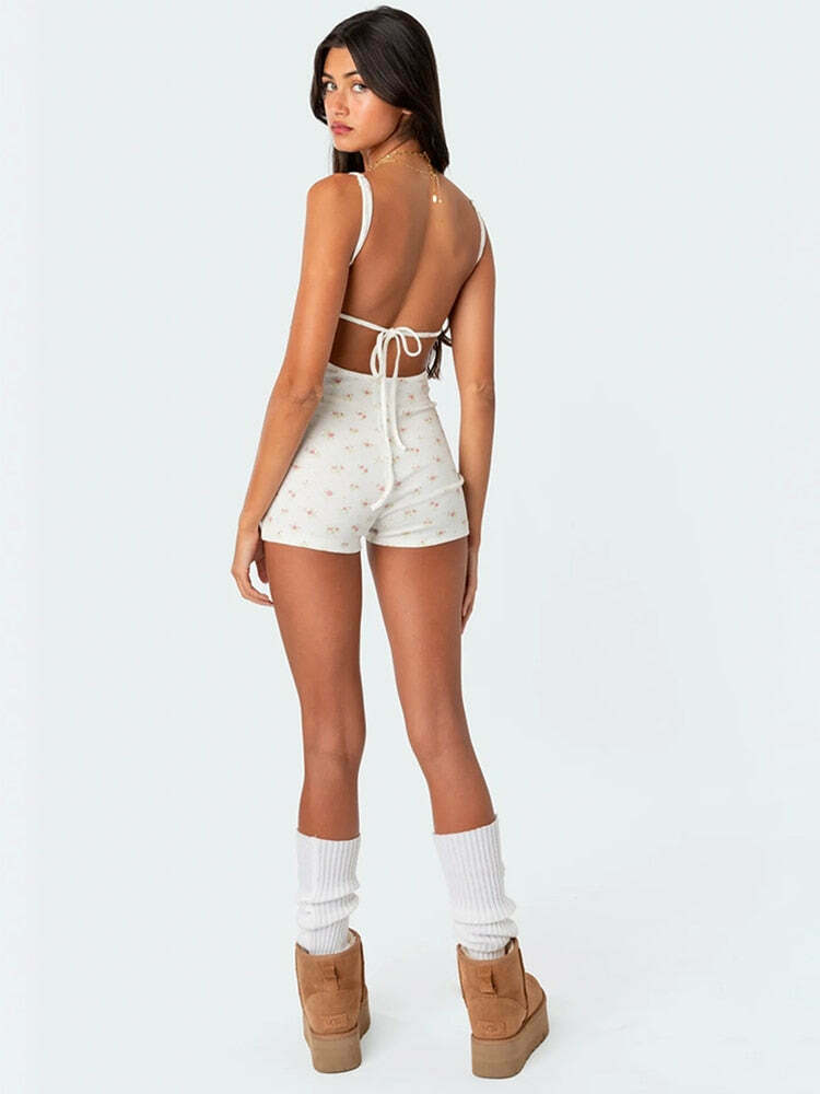 Marble Floral Playsuit - Y2K Fashion Coquette Aesthetic Grunge Style Cute Tops Past