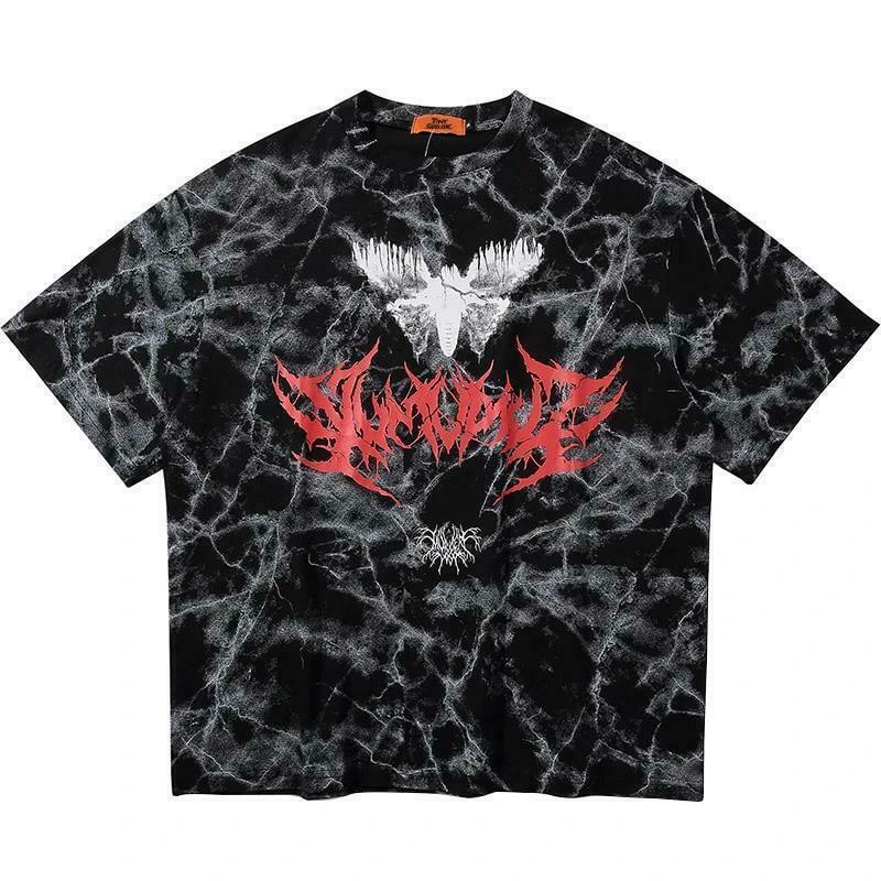 Marbled Death Metal Graphic Tee - Y2K Fashion Aesthetic Shirt for Women