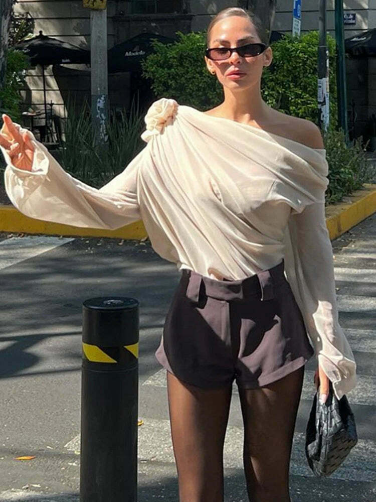 Marshmallow Whisper Coquette Chiffon Top - Y2K Fashion Aesthetic with Delightful Pastel Goth Vibes