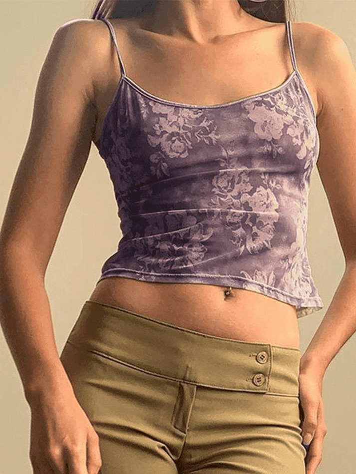 Mesh Floral Crop Cami Top - Y2K Fashion Aesthetic for Women - Coquette Style Grunge Outfits