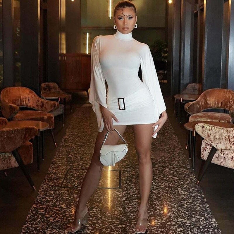 Metal Buckle Low-Waist Hip-Covering Dress for Y2K Fashion Enthusiasts