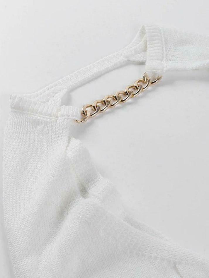 Metallic Chain Embellished Shrug Crop Sweater - Y2K Fashion Coquette Aesthetic Grunge Style