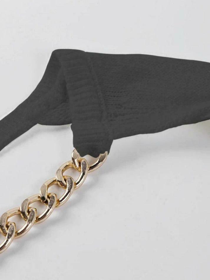 Metallic Chain Embellished Shrug Crop Sweater - Y2K Fashion Coquette Aesthetic Grunge Style