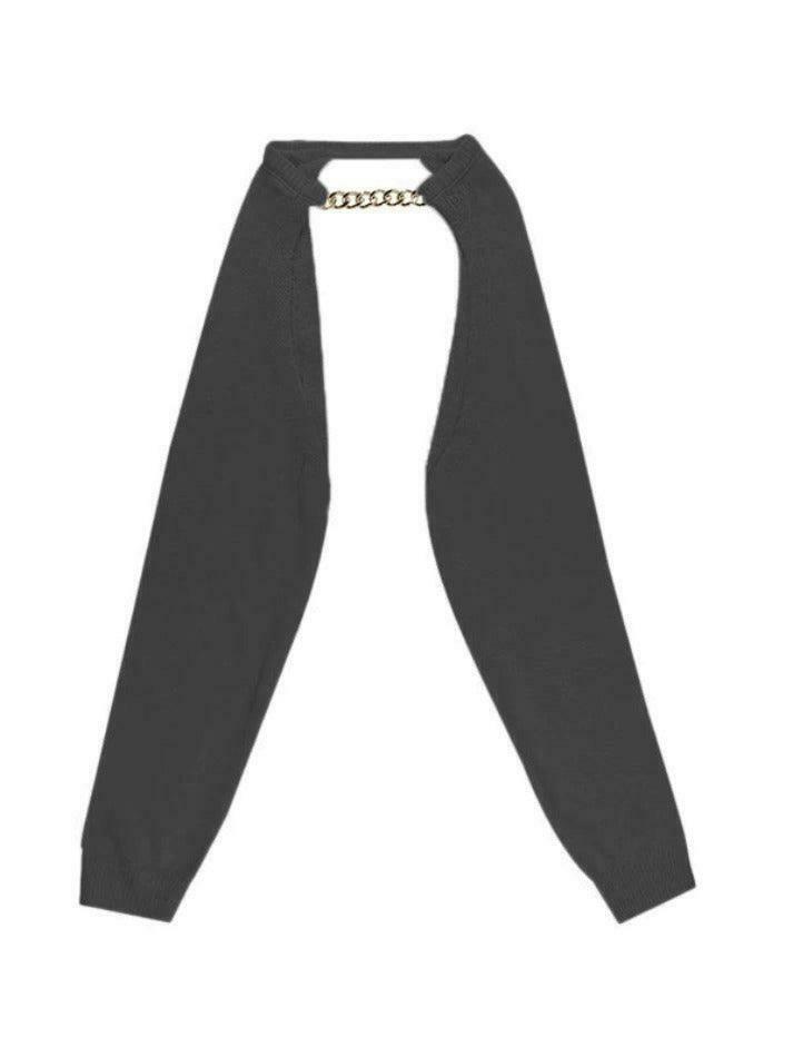Metallic Chain Embellished Shrug Crop Sweater - Y2K Fashion Coquette Aesthetic Grunge Style