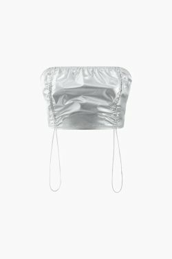 Metallic Drawstring Tube Top & Gathered Pants - Y2K Fashion Coquette Aesthetic Grunge Style