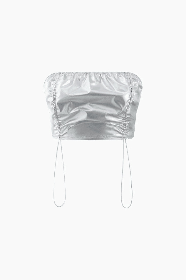 Metallic Drawstring Tube Top & Gathered Pants - Y2K Fashion Coquette Aesthetic Grunge Style