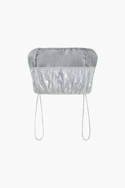 Metallic Drawstring Tube Top & Gathered Pants - Y2K Fashion Coquette Aesthetic Grunge Style