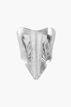 Metallic Lace-Up Corset Top - Y2K Fashion Statement with Coquette Aesthetic Twist
