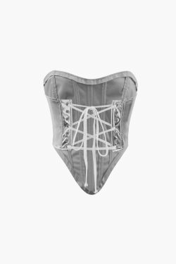 Metallic Lace-Up Corset Top - Y2K Fashion Statement with Coquette Aesthetic Twist