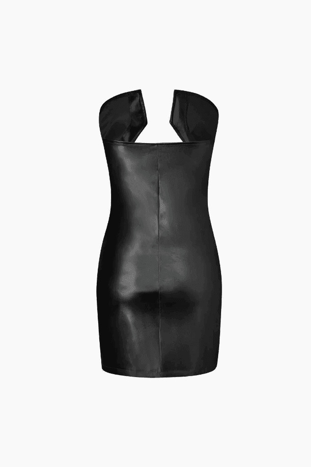 Metallic Leather Mini Dress - Y2K Fashion Statement with Coquette & Grunge Aesthetic