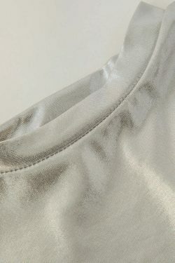 Metallic Short Sleeve Crop Top - Y2K Fashion Coquette Aesthetic Grunge Style Cute Tops Pastel Goth