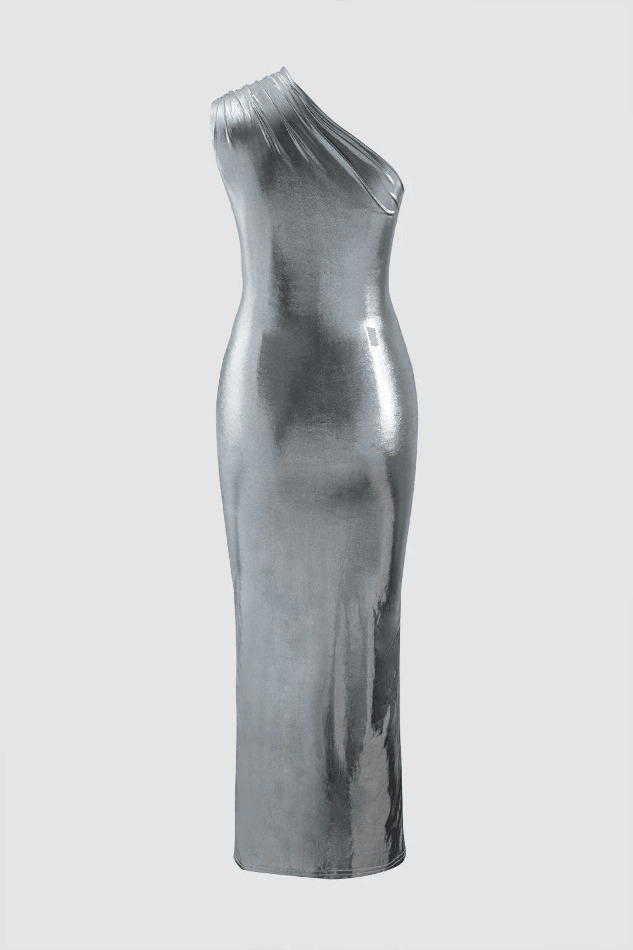 Metallic Shoulder Midi Dress - Y2K Fashion Statement with Coquette & Grunge Aesthetic