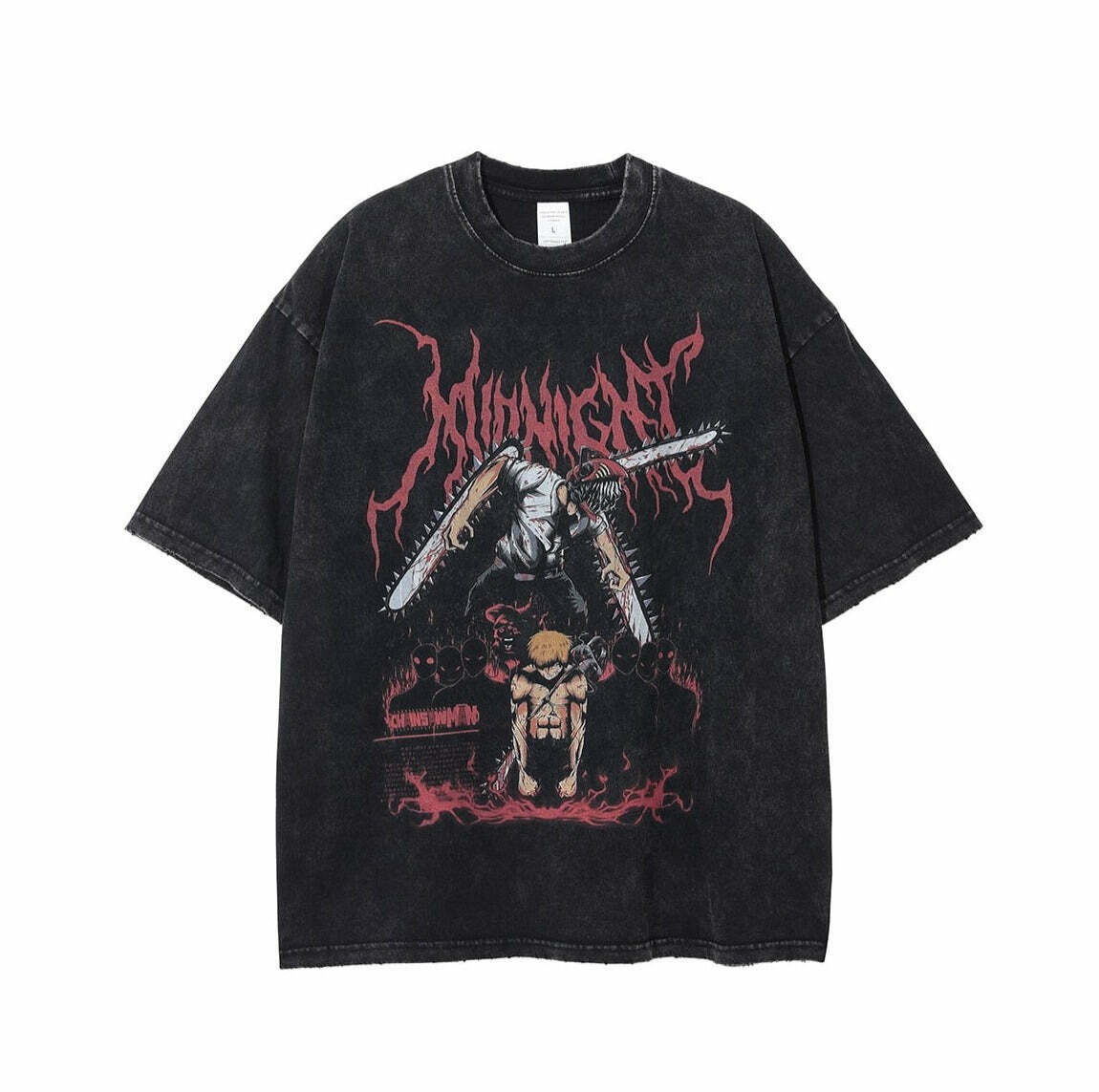 Midnight Anime Graphic Acid Wash Tee - Y2K Fashion Aesthetic Top for Women
