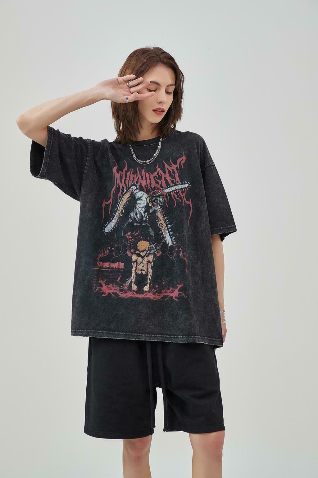 Midnight Anime Graphic Acid Wash Tee - Y2K Fashion Aesthetic Top for Women