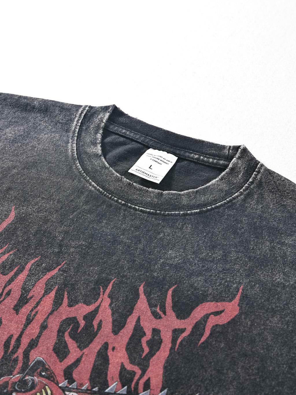 Midnight Anime Graphic Acid Wash Tee - Y2K Fashion Aesthetic Top for Women
